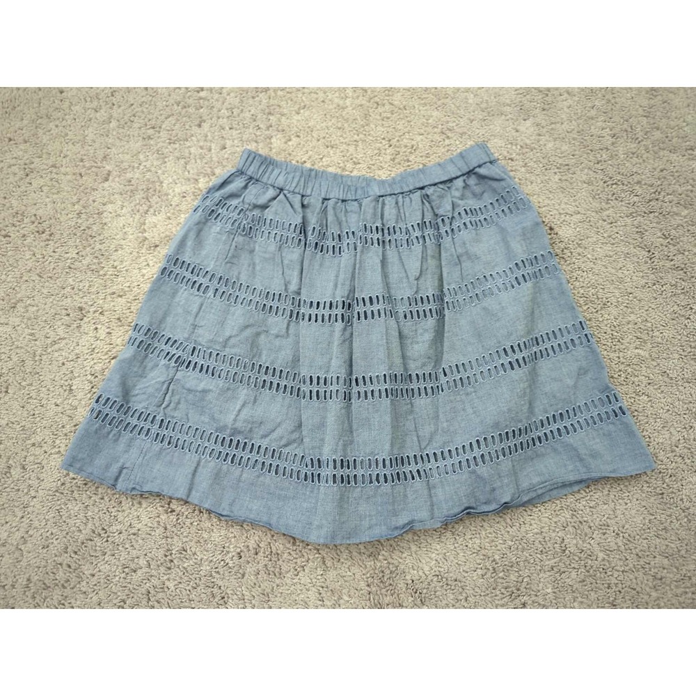 GAP Skirt Womens Small Blue Chambray Eyelet Elastic‎ Waist Mini Lined Casual